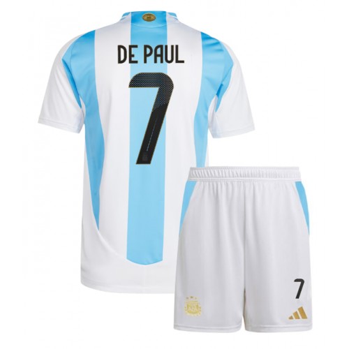 Dětský fotbalový dres Argentina Rodrigo De Paul #7 Copa America 2024 Domácí Krátký Rukáv (+ trenýrky)